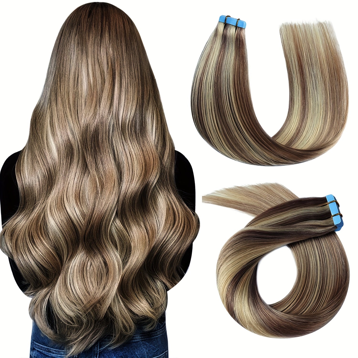 18inch-26inch Tape In Hair Extensions Human Hair 20pcs/Pack Remy Straight Invisible Tape Adhensive Hair Extensions Suitable For All People